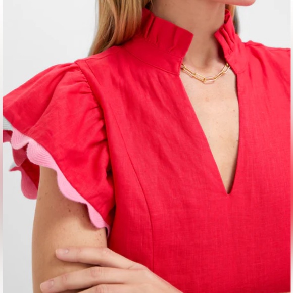 NWT Tuckernuck Hibiscus Red Linen Bella Dress Size S - Picture 3 of 16